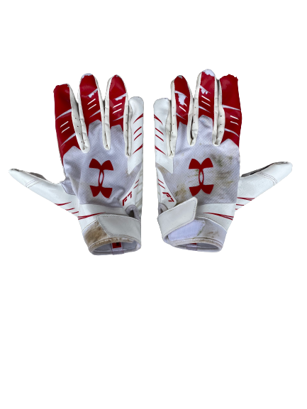 Adam Krumholz Wisconsin Football Under Armour Gloves (Size XXL)