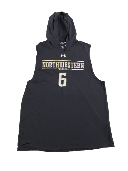 Malik Washington Northwestern Football Player-Exclusive Pre-Game Sleeveless Warm-Up Hoodie With Number (Size L)
