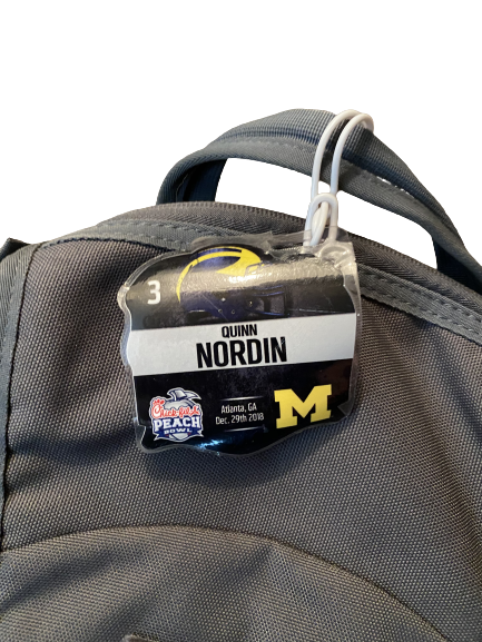 Quinn Nordin Michigan Football Team Issued Chick-Fil-A Peach Bowl Backpack with Travel Tag