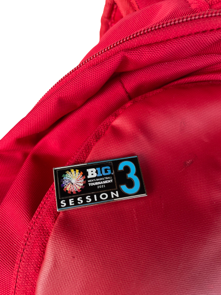 Trevor Anderson Wisconsin Basketball Team Issued Backpack with Big Ten Tag & Travel Tag & Big Ten Tournament Pin