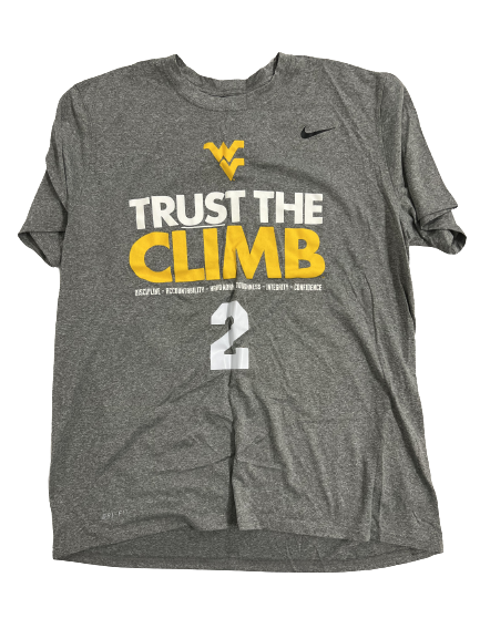 Jarret Doege West Virginia Football Player-Exclusive Pre-Game Warm Up T-Shirt With 