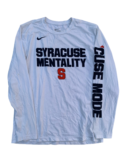 Jalen Carey Syracuse Basketball Team Issued "SYRACUSE MENTALITY" Long Sleeve Bench Shirt (Size L)
