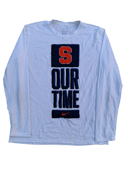 Jalen Carey Syracuse Basketball Team Issued "OUR TIME" ACC Tournament Long Sleeve Pre-Game Warm-Up Shirt with 