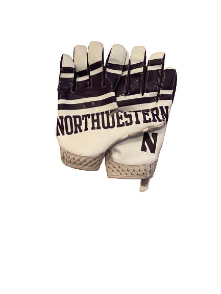 JR Pace Northwestern Football GAME WORN SIGNED Player Exclusive Football Gloves
