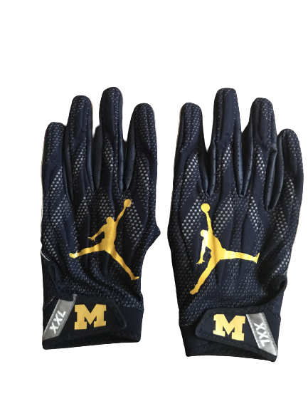 Tyrone Wheatley Jr. Michigan Jordan Game Worn Gloves (Size XXL)