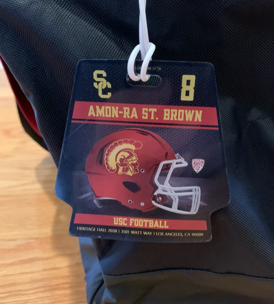 Amon-Ra St. Brown USC Football Team Issued Travel Duffel Bag with Player Tag