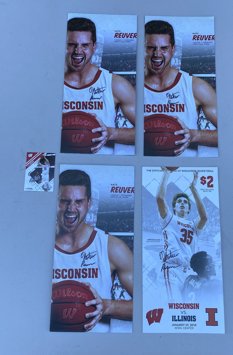 Nate Reuvers Wisconsin Basketball Lot of 4 Signed Game Programs and Signed Card