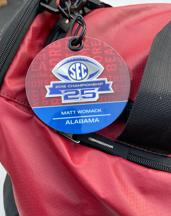 Matt Womack Alabama Football Team Issued Travel Duffel Bag with 2016 SEC Championship Player Tag