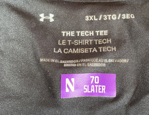 Rashawn Slater Northwestern Football Team Issued Workout Shirt with Player Tag (Size XXXL)