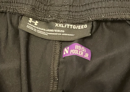 Jeffery Pooler Jr. Northwestern Football Team Issued Workout Shorts with Player Tag (Size XXL)