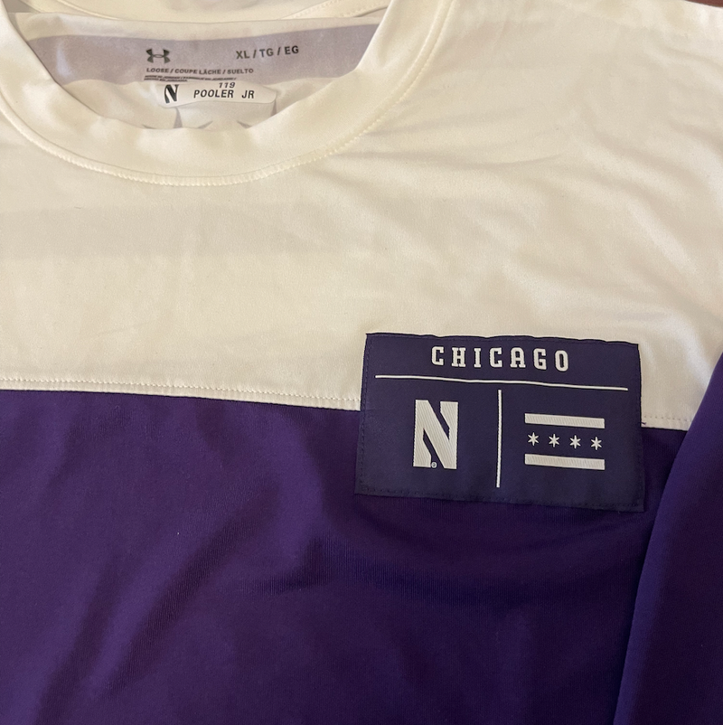 Jeffery Pooler Jr. Northwestern Football Team Issued "Chicago" Shirt with Player Tag (Size XL)