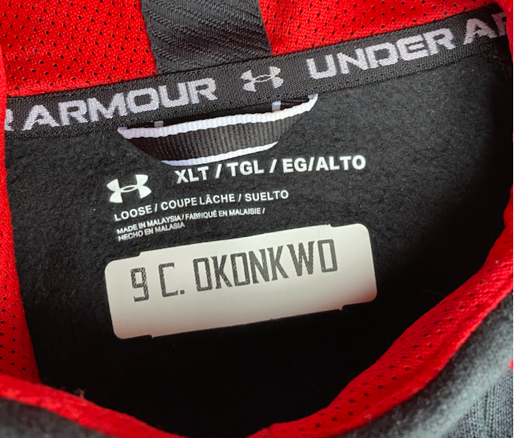 Chigoziem Okonkwo Maryland Football Team Exclusive Sweatshirt with Number on Sleeve (Size XLT)