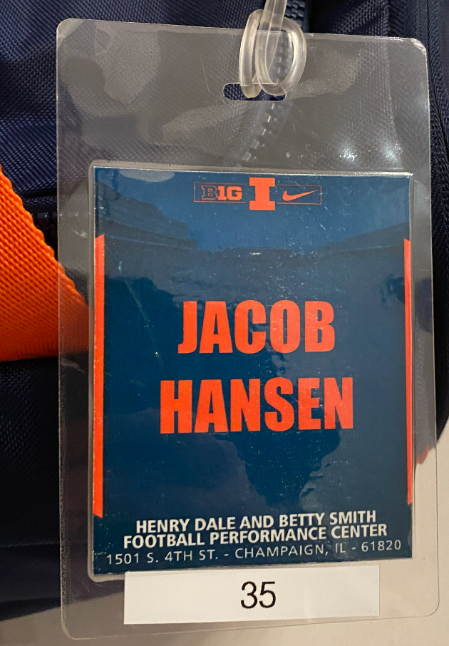 Jake Hansen Illinois Exclusive Travel Duffel Bag with Player Tag