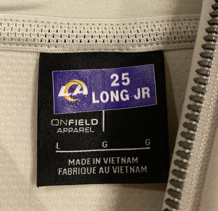 David Long Jr. Los Angeles Rams Team Exclusive "On-Field" Short Sleeve Jacket with Player Tag (Size L)