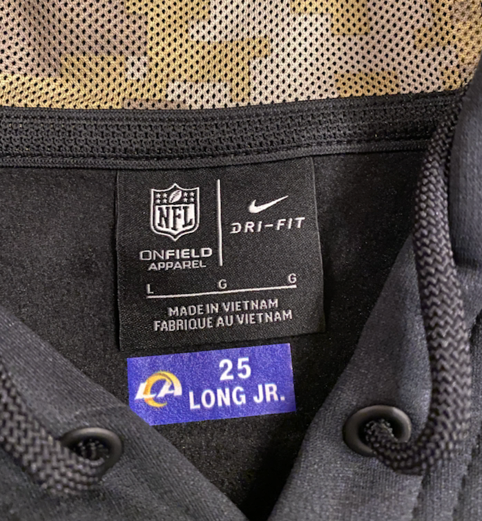 David Long Jr. Los Angeles Rams Team Issued Exclusive Military Appreciation Sweatshirt with Player Tag (Size L)