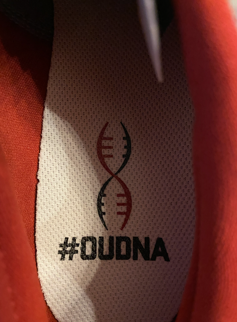 Reeves Mundschau Oklahoma Football Player Exclusive Jordan "OUDNA" Shoes (Size 11.5)