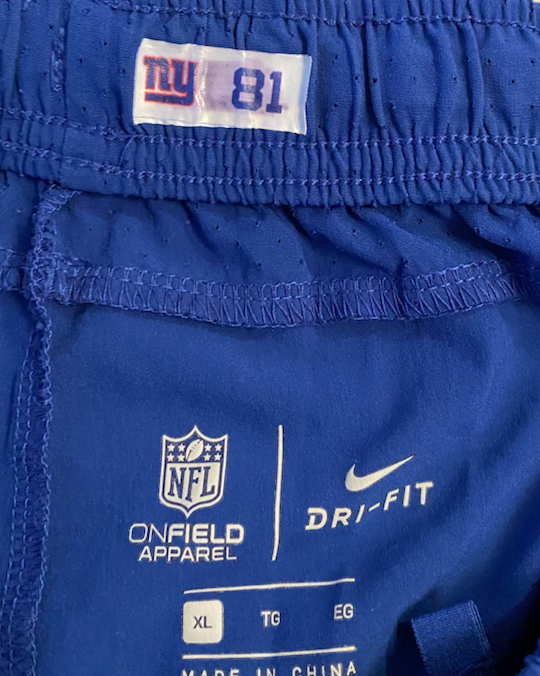 Alex Bachman New York Giants Team Issued Workout Shorts with Player Tag (Size XL)