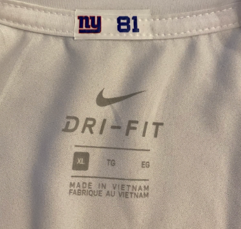 Alex Bachman New York Giants Team Issued Workout Shirt with Player Tag (Size XL)