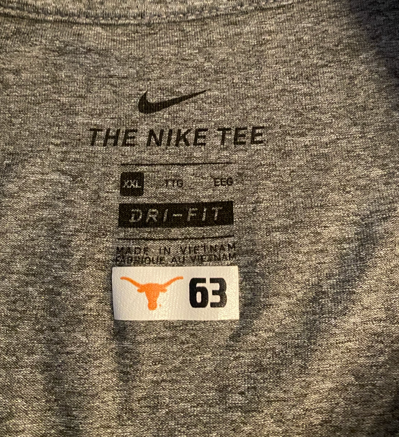 Denzel Okafor Texas Football Team Issued Long Sleeve Shirt with Player Tag (Size 2XL)