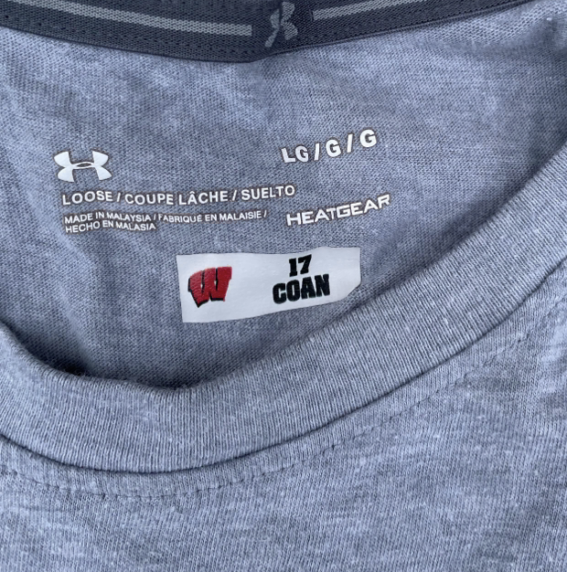 Jack Coan Wisconsin Football Team Issued Workout Shirt with Player Tag (Size L)