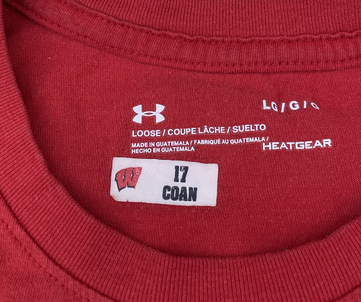 Jack Coan Wisconsin Football Team Issued Workout Shirt with Player Tag (Size L)
