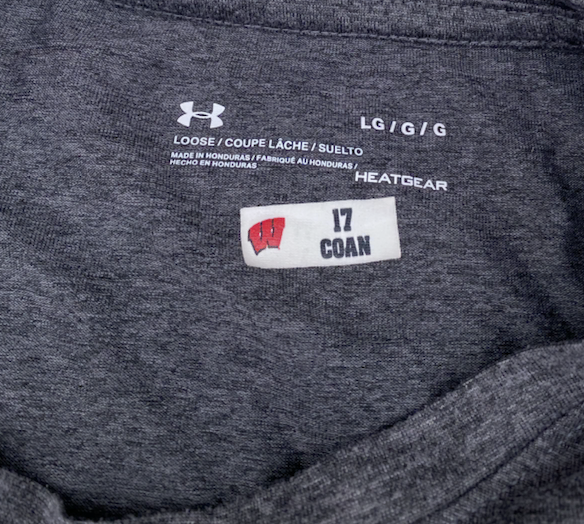 Jack Coan Wisconsin Football Team Issued "NO SWITCH" Workout Shirt with Player Tag (Size L)
