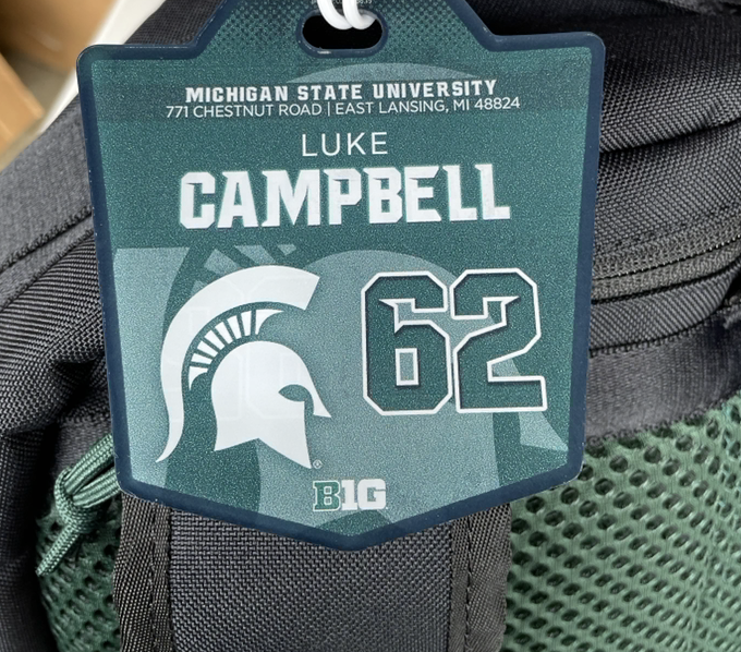 Luke Campbell Michigan State Football Team Issued Travel Backpack with Player Tag