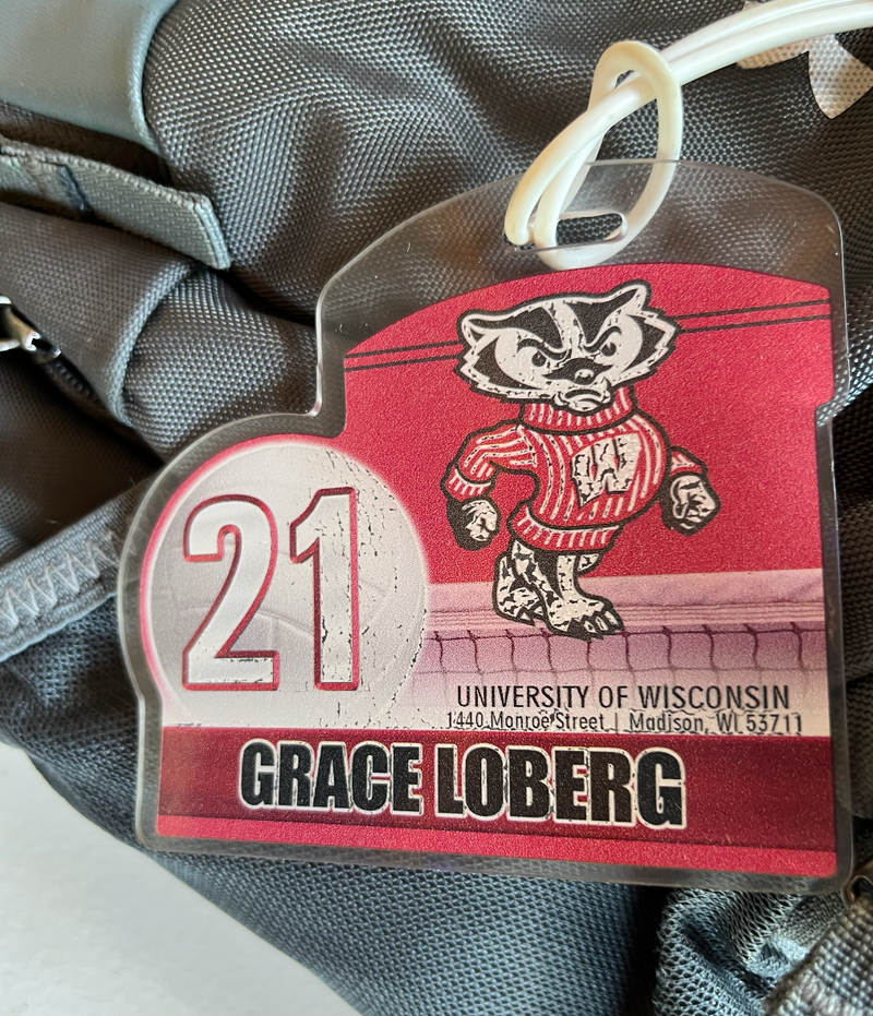 Grace Loberg Wisconsin Volleyball SIGNED Team Issued Travel Backpack with Player Tag