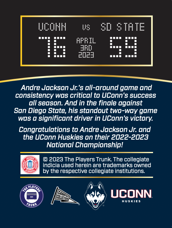 Andre Jackson Jr. UCONN Basketball "National Champions" Trading Card (