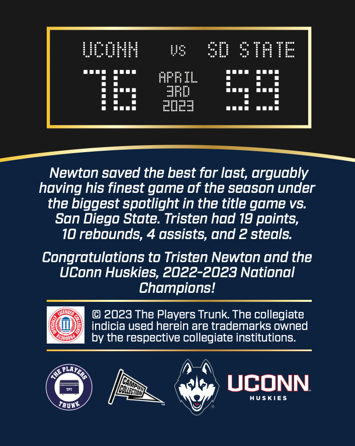 Tristen Newton UCONN Basketball "National Champions" Trading Card (