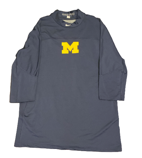 Blake Beers Michigan Baseball Team Issued Nike Pro 1/2 Sleeve Workout Shirt (Size XL)