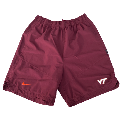 Jermaine Waller Virginia Tech Football Team Issued Workout Shorts with Player Tag (Size L)