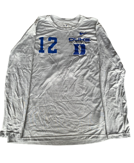 Gunnar Holmberg Duke Football Team Exclusive Long Sleeve Warm-Up Shirt with Number & Player Tag (Size L)
