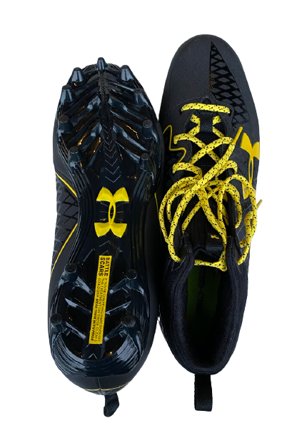 Chigoziem Okonkwo Maryland Football Team Issued Black/Yellow Under Armour Cleats (Size 14)