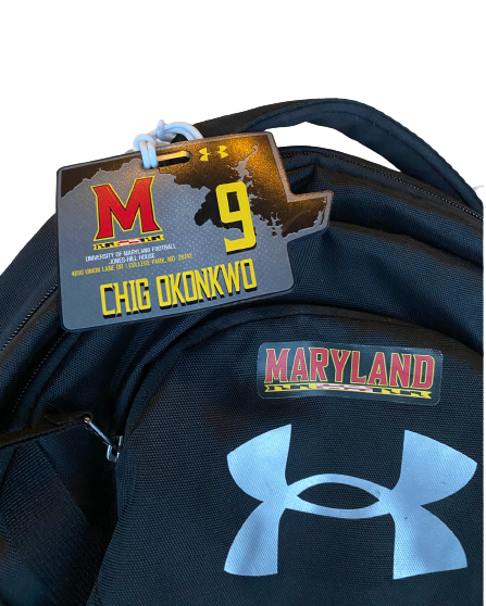 Chigoziem Okonkwo Maryland Football Team Issued Travel Backpack with Player Tag