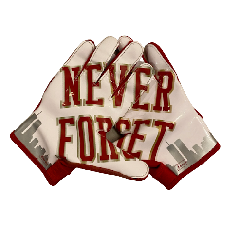 Patrice Rene Rutgers Football Player Exclusive "9/11 Never Forget" Football Gloves/Sleeve/Headband (Size XL)