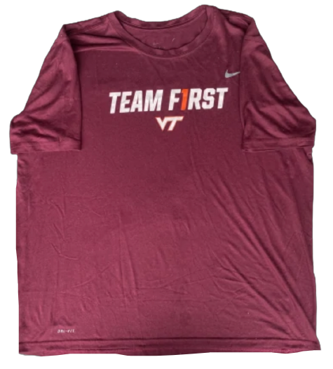 Christian Darrisaw Virginia Tech Football Player Exclusive Workout Shirt with Number On Back (Size 3XL)