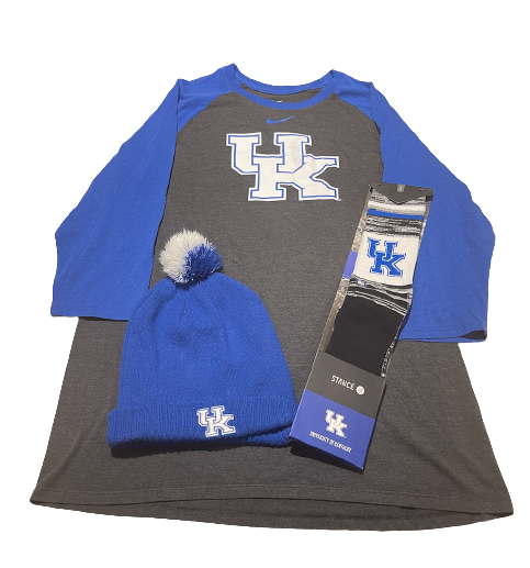 T.J. Collett Kentucky Baseball 1/2 Sleeve Shirt (Size XL) / Stance Socks / Beanie Hat