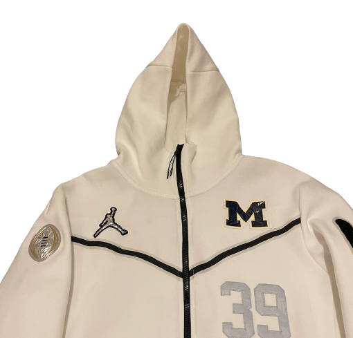 Matt Torey Michigan Football Player Exclusive College Football Playoff White Nike Tech Fleece Jacket with Number (Size L)