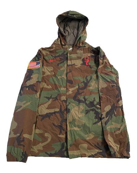 Erik Krommenhoek USC Football Exclusive Camo Jacket with Stitched on American Flag (Size XL)