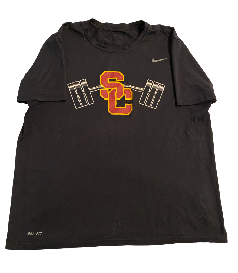 Erik Krommenhoek USC Football Team Exclusive Strength & Conditioning Shirt with Number on Back (Size XL)