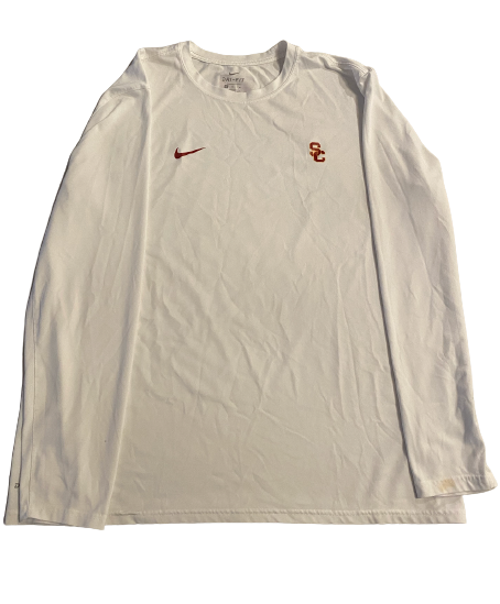 Erik Krommenhoek USC Football Team Issued Long Sleeve Workout Shirt with Number on Back (Size XL)