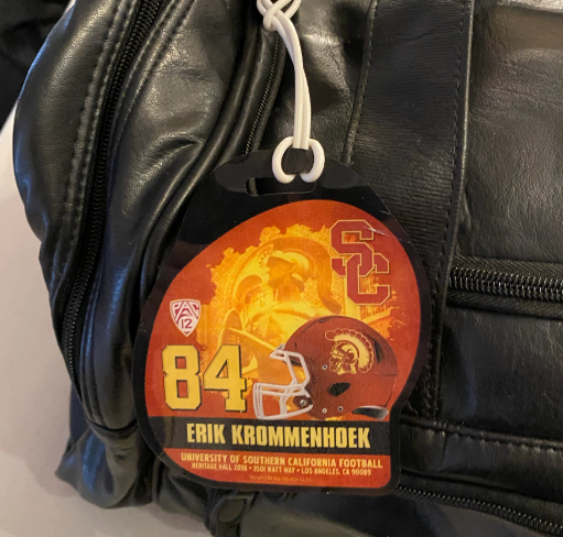 Erik Krommenhoek USC Football Exclusive Leather Travel Duffel Bag with Travel Tag
