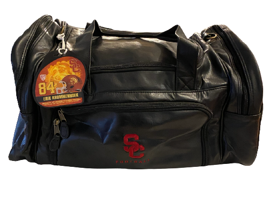 Erik Krommenhoek USC Football Exclusive Leather Travel Duffel Bag with Travel Tag