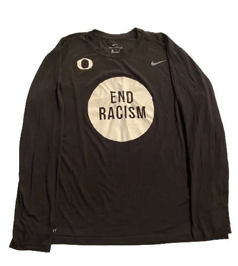 Nate Heaukulani Oregon Football Exclusive "END RACISM" Pre-Game Long Sleeve Shirt with Number on Back (Size XL)