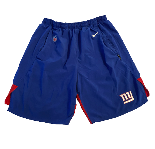Alex Bachman New York Giants Team Issued Workout Shorts with Player Tag (Size L)