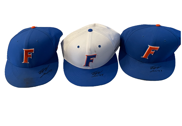 Tommy Mace Florida Baseball Set of (3) SIGNED Game Worn Hats