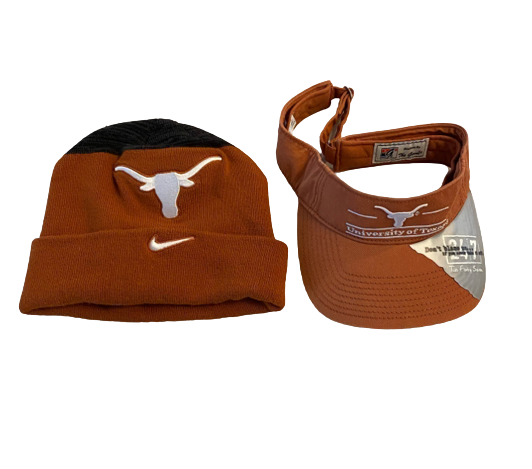 Collin Johnson Texas Football Team Issued Beanie Hat & Visor Set