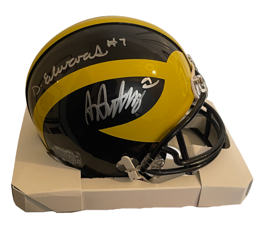 Donovan Edwards & Andrel Anthony Dual Signed Michigan Officially Licensed Mini-Helmet (Riddell)