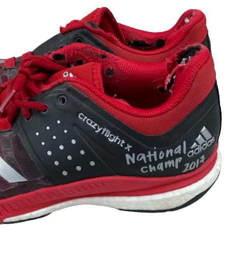 Lauren Stivrins Nebraska Volleyball SIGNED & INSCRIBED GAME WORN 2017 National Championship Shoes (Size 11.5) - Photo Matched